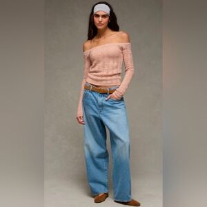 Off-Shoulder Knit Top and Blue Jeans